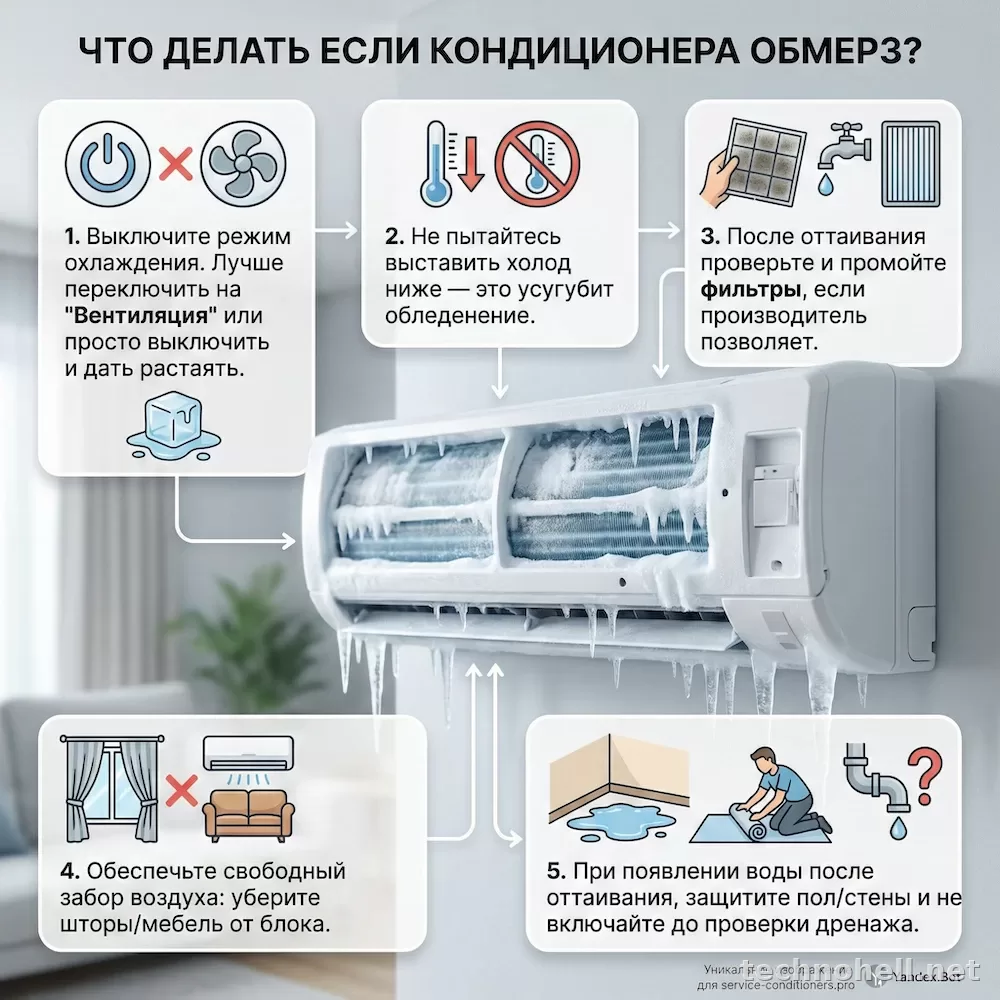 Кондиционер обмерзает на внутреннем блоке: причины, проверка и что делать