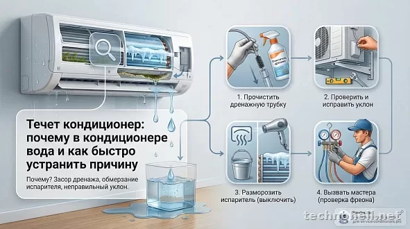 Кондиционер течет в комнату: как понять, виноваты дренаж, уклон или обмерзание